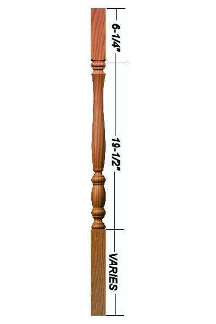 F-2300 36" Fluted Utah Classic Square Top Baluster (Plain Version Illustrated) Dimensional Information