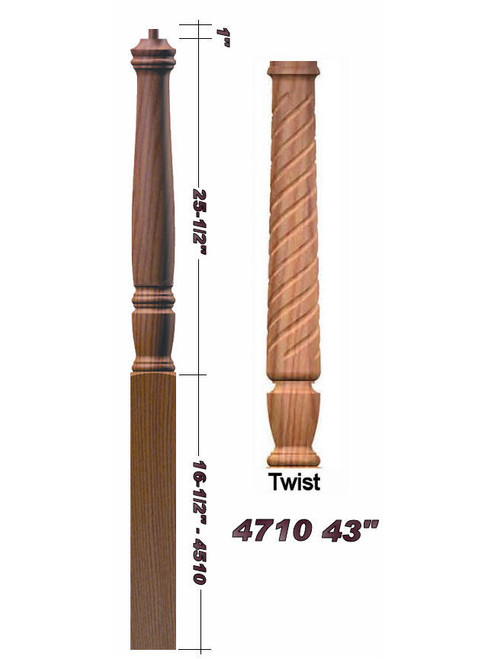 T-4710 43" Twist Pin Top Starting Georgia Newel Post