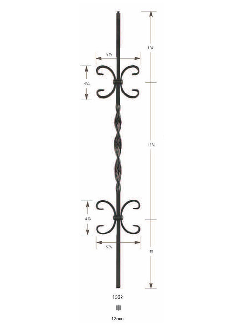 1332 Ribbon with Two Scrolls Iron Baluster