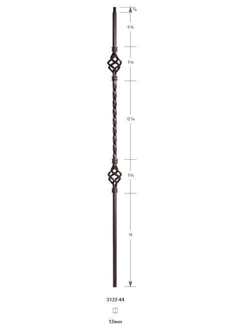 3122-44 44" Tubular Steel Double Basket Knee Wall Baluster