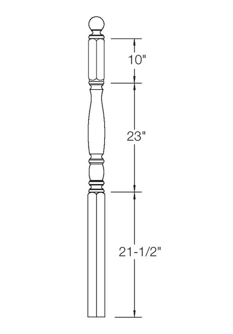 Dimensional Information  958-59 Ball Top Landing Bordeaux Newel Post 