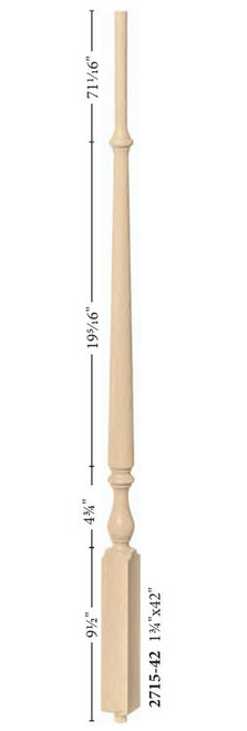 F-2715 42LB Fluted Ohio Regency Stairways Baluster - Dimensional Information