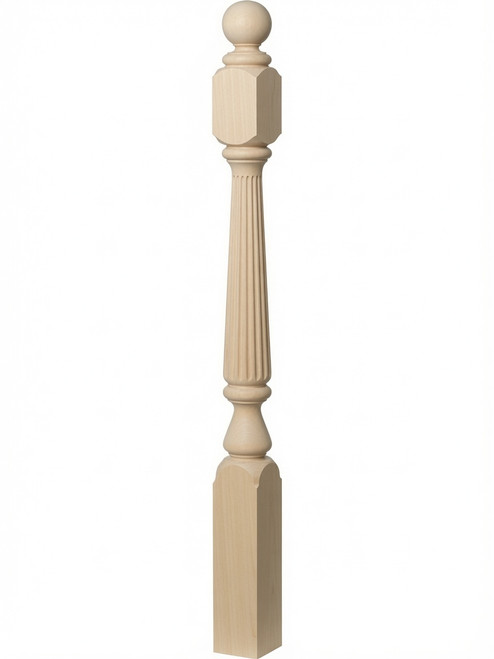R-4840 48" Reeded Ball Top Ohio Starting Newel Post - Poplar