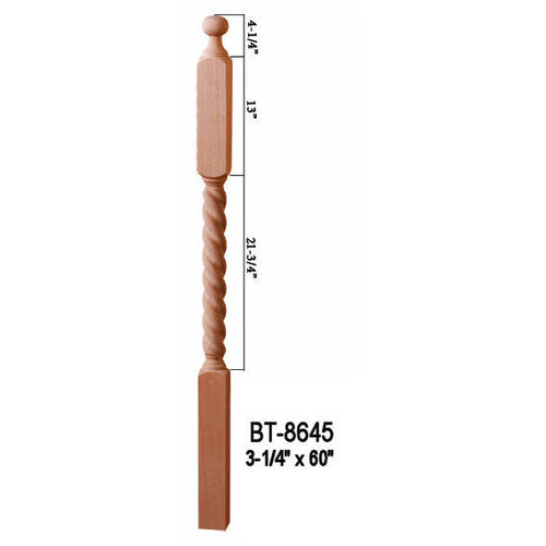 BT-8645 60" Barley Rope Twist Ball Top Newel Post