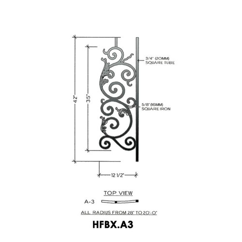 borders at balconyブラウス　38 HFBX.A3 Bordeaux Radius Iron Panel | Westfire Stair Parts