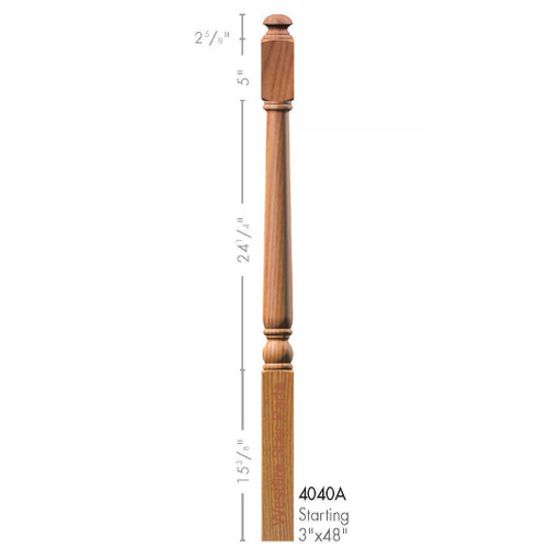 SP-4040A Colonial Starting Newel Post, Dimensional Information