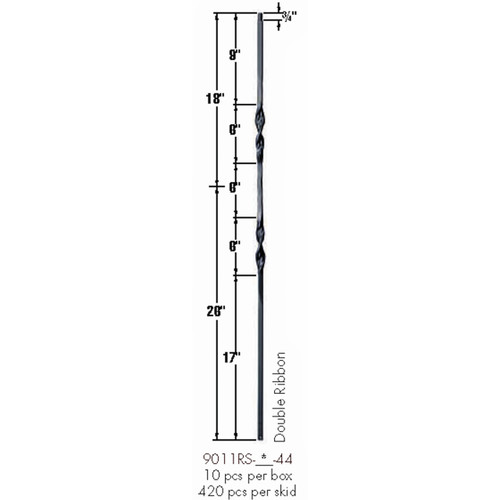 9011RS Double Ribbon Tubular Steel Baluster Dimensional Information