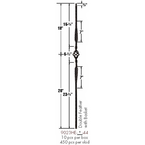 9023HE Double Feather with Basket Edge Hammered Baluster Dimensional Information