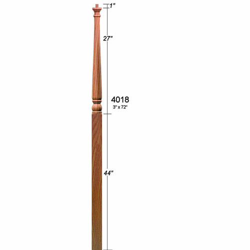 SP-4018 Red Oak 72" Colonial Landing Newel Post Dimensional Information