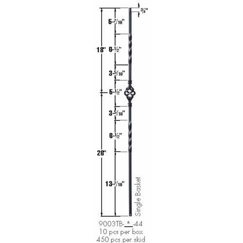 SP-9003TB Satin Black Single Basket Tubular Steel Baluster Dimensional Information