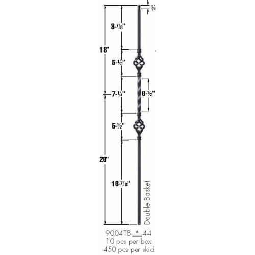 SP-9004TB Satin Black Double Basket Tubular Steel Baluster Dimensional Information