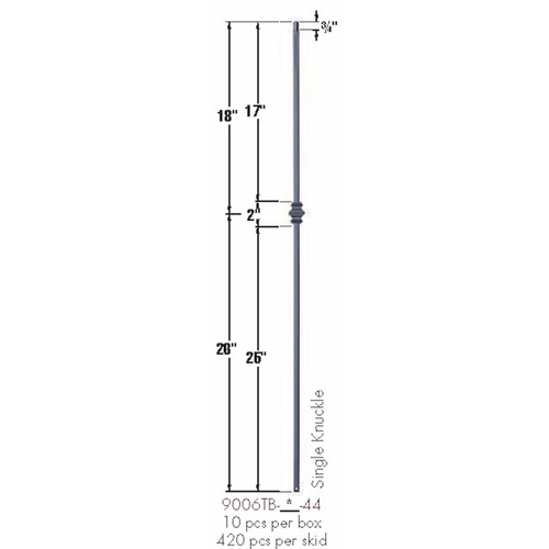 9006TB Satin Black Single Knuckle Tubular Steel Baluster Dimensional Information