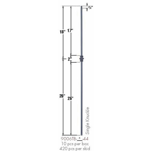 SP-9006TB Satin Black Single Knuckle Tubular Steel Baluster Dimensional Information