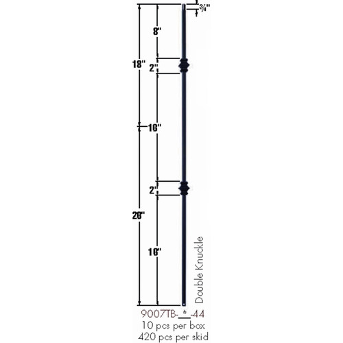 SP-9007TB Satin Black Double Knuckle Tubular Steel Baluster  Dimensional Information