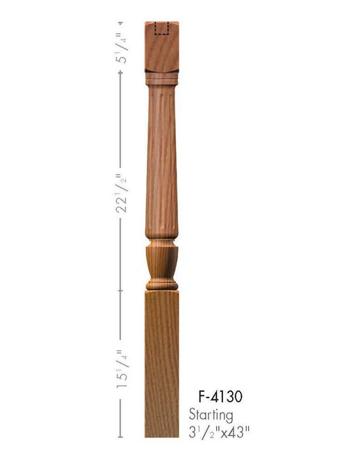 F-4130 Fluted Interchangeable Plain Starting Newel Post Dimensional Information