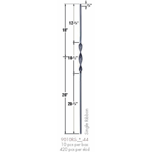 9011RS Double Ribbon Tubular Steel Baluster Dimensional Information