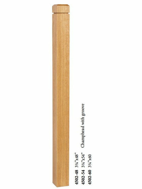 4502 3-1/4" S4S Newel Post with Chamfered Top and Grooves