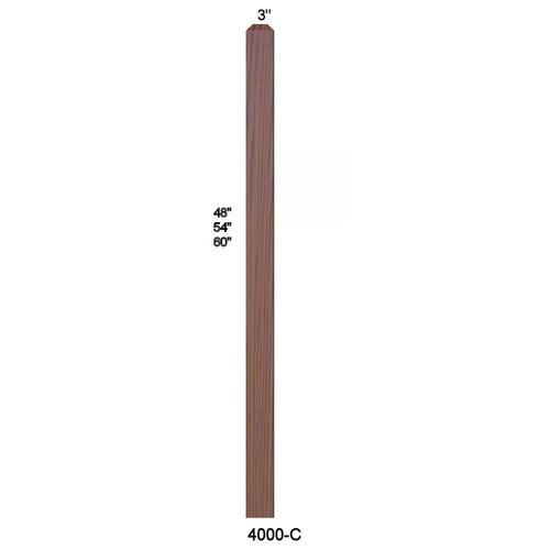4000 54" S4S Newel with Chamfered Top Dimensional Information