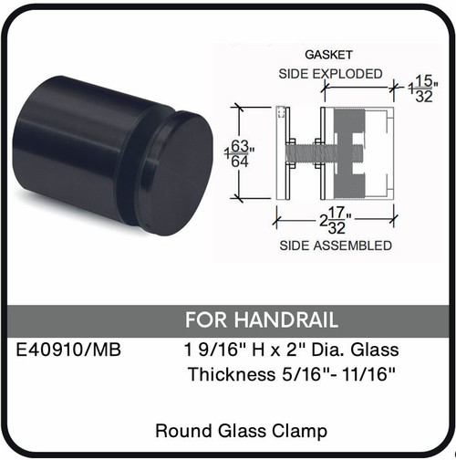E40910/MB Nero Round Glass Clamp, Data Sheet