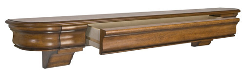 The Abingdon, 60" Medium Oak Distressed Shelf Mantel  Angled View