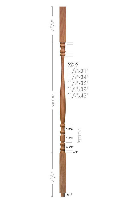 5205 39" Hampton Baluster Dimensional Information