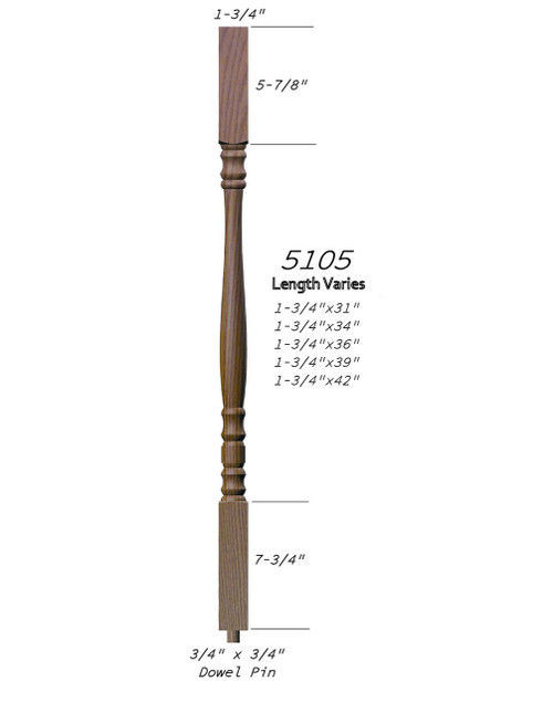 5105 42" Hampton Square Top Baluster Dimensional Information