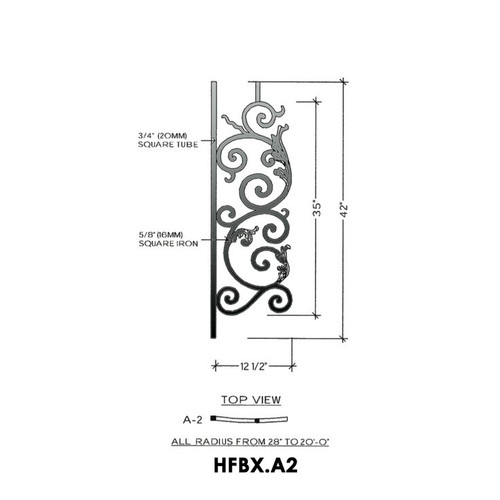 HFBX.A2 Bordeaux Radius Iron Panel | Westfire Stair Parts
