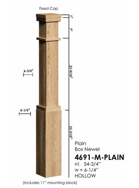 【なっお】①Fourleaf Base 4691-M-Plain Mission-Style Plain Box Newel Post | Westfire Stair