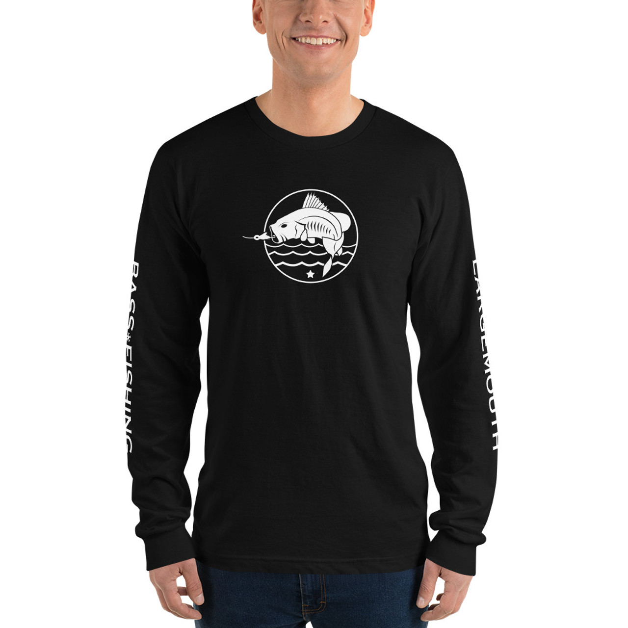 Largemouth, Bass Fishing, Center Logo, Long Sleeve T-Shirt
