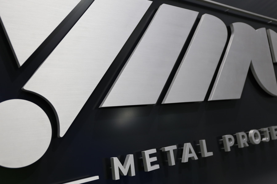 Stainless Steel 3D Logo on Black Board