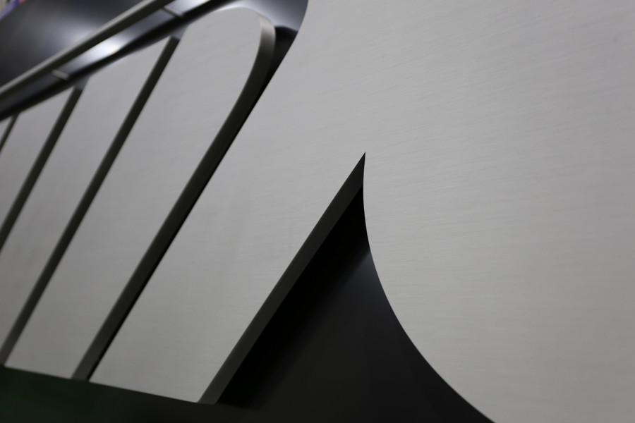 Stainless Steel Fabricated 3D Logo with Satin Clear Overlay