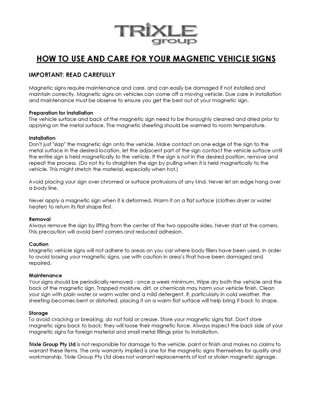 Magnet Care Sheet