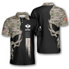 Personalized Skull Camouflage American Flag Pickleball Polo Shirt - Custom Name