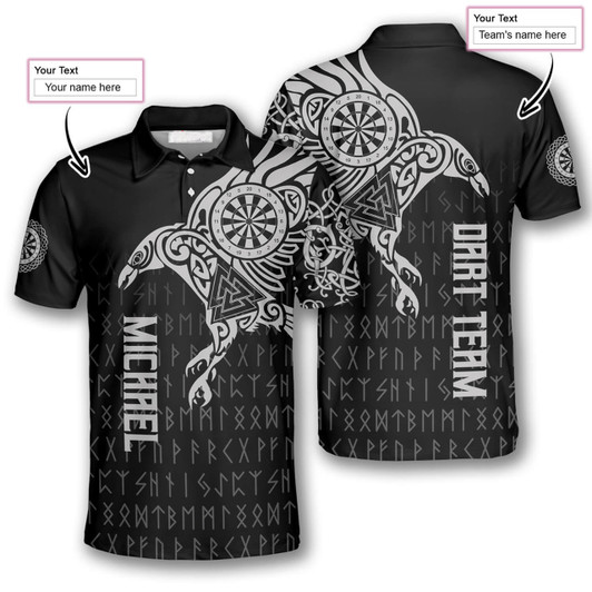 Personalized Viking The Raven Of Odin Tattoo Darts Polo Shirt - Custom Name & Team Name