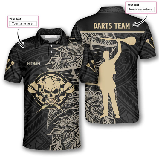 Personalized Gold Tribal Athlete Darts Polo Shirt - Custom Name & Team Name