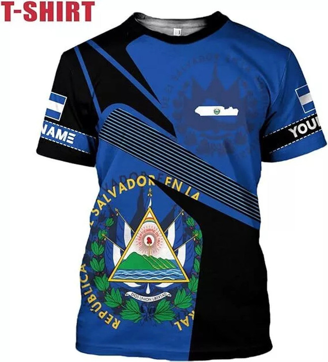 Customized El Salvador Flag 3D T-Shirt - Custom Name