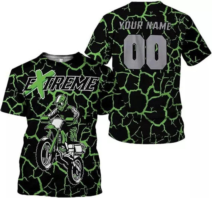 Personalized Dirt Bike Racing  Motocross 3D T-Shirt - Custom Name & Number