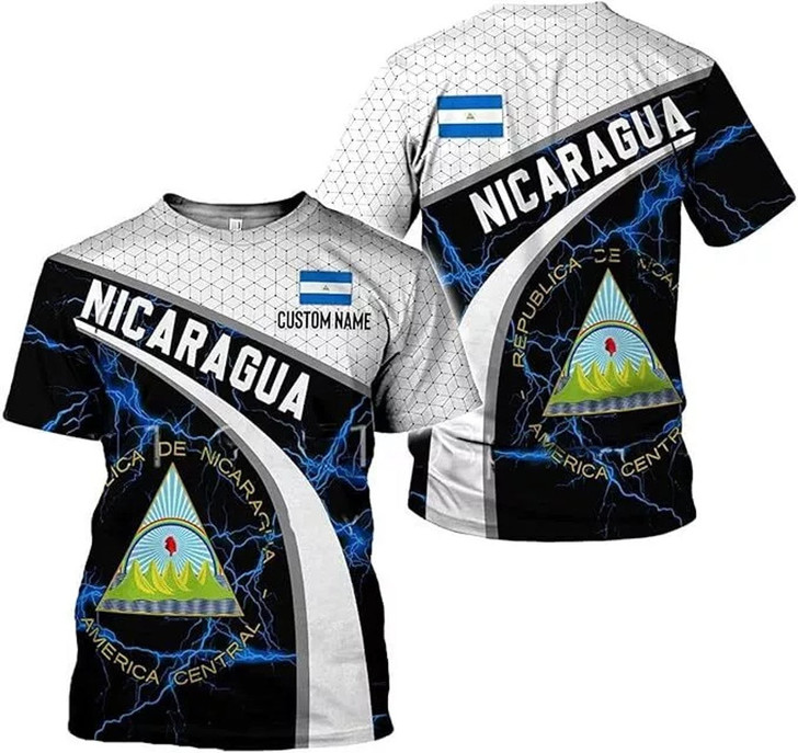 Personalized Nicaragua Flag 3D T-Shirt - Custom Name