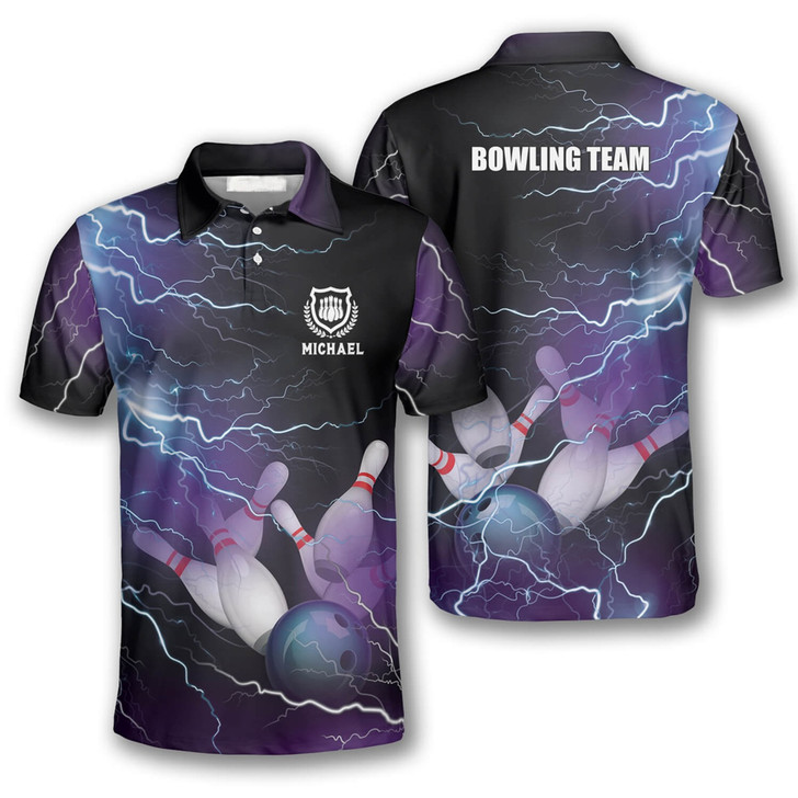 Personalized Strike Thunder Lightning Bowling Polo Shirt - Custom Name
