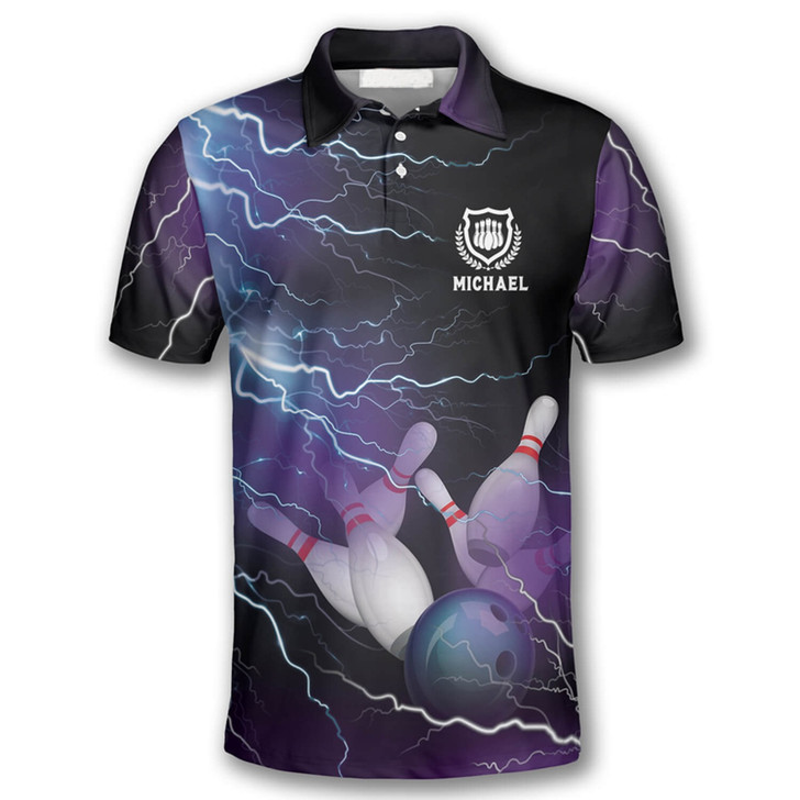 Personalized Strike Thunder Lightning Bowling Polo Shirt - Custom Name