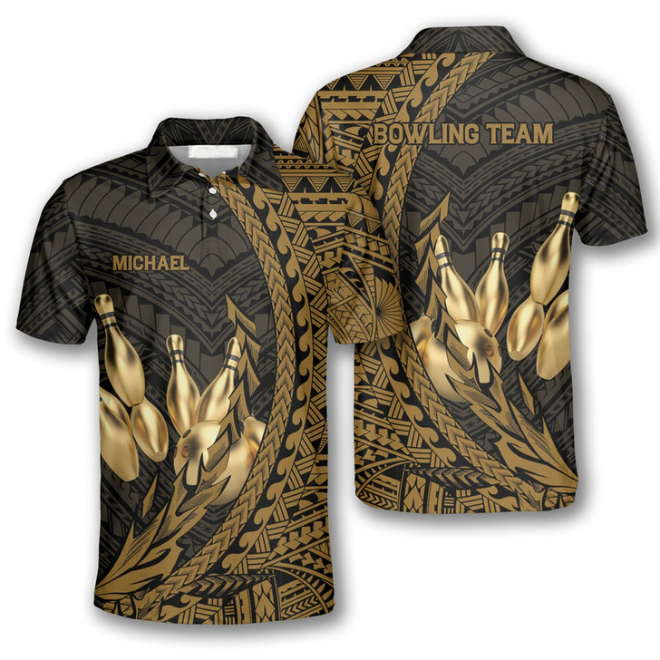 Personalized Hawaiian Pattern Bowling Polo Shirt - Custom Name