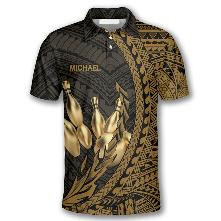 Personalized Hawaiian Pattern Bowling Polo Shirt - Custom Name