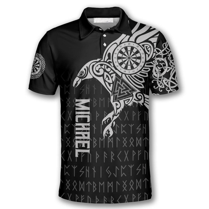 Personalized Viking The Raven Of Odin Tattoo Darts Polo Shirt - Custom Name & Team Name
