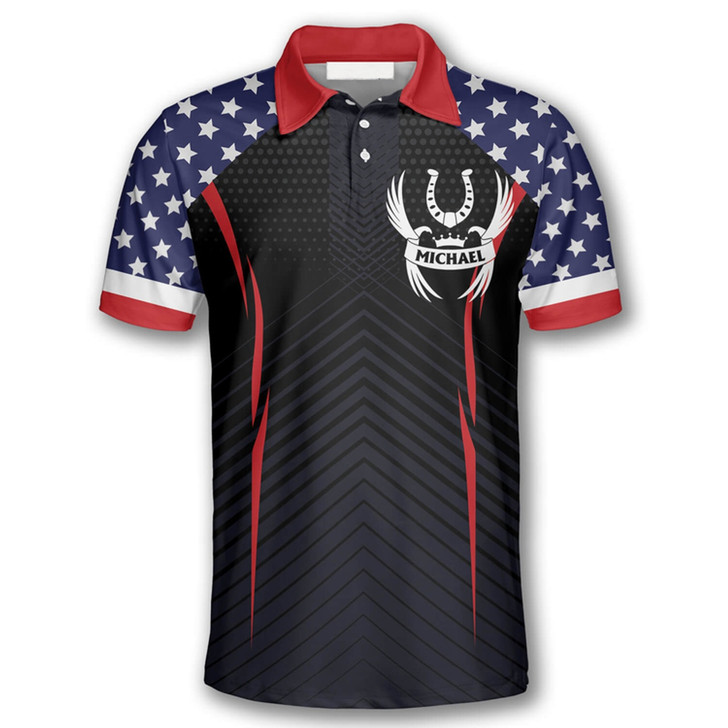 Personalized Horse Racing Patriotic Flag Equestrian Polo Shirt - Custom Name & Team Name
