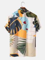 Men Abstract Leaf Print Beach Casual Lapel Shirt Men Abstract Leaf Print Beach Casual Lapel Shirt