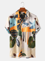 Men Abstract Leaf Print Beach Casual Lapel Shirt Men Abstract Leaf Print Beach Casual Lapel Shirt