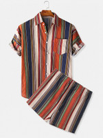 Mens Colorful Striped Print Casual Loose Designer Loungewear