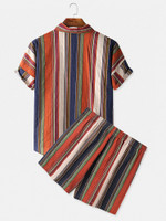 Mens Colorful Striped Print Casual Loose Designer Loungewear