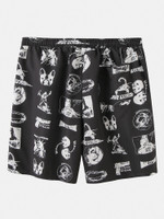 Mens Printed Loose Sets Short Sleeve Drawstring Shorts Holiday Two Pieces
