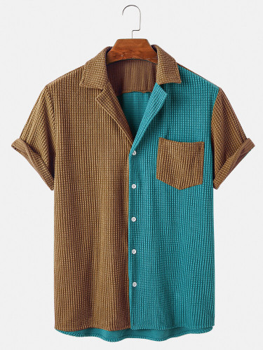 Mens Corduroy Designed Patchwork Chest Pocket Casual Shirt Mens Corduroy Designed Patchwork Chest Pocket Casual Shirt